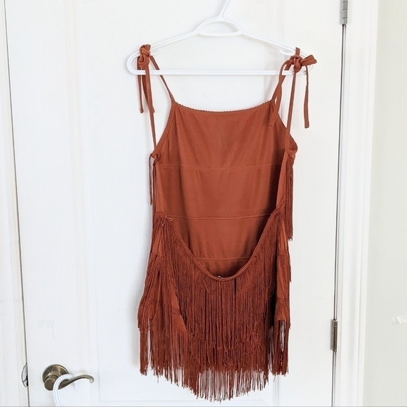 FASHION nova part crasher fringe romper copper brown size XL @L1 - Picture 5 of 11